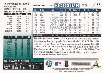 1998 Score Seattle Mariners #11 Heathcliff Slocumb Back