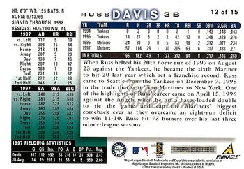 1998 Score Seattle Mariners #12 Russ Davis Back