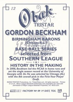 2009 TriStar Obak #12a Gordon Beckham Back