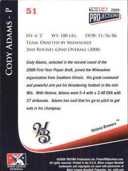 2009 TriStar PROjections #51 Cody Adams Back