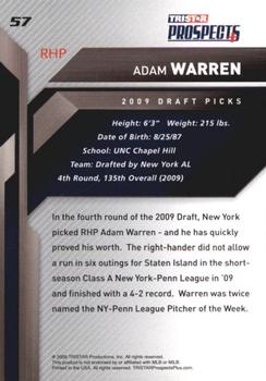 2009 TriStar Prospects Plus #57 Adam Warren Back