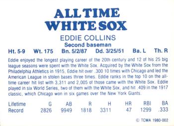 1980 TCMA All Time Chicago White Sox #002 Eddie Collins Back