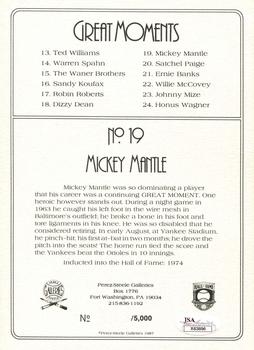 1987 Perez-Steele Great Moments Series 2 #19 Mickey Mantle Back