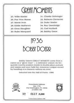 1988 Perez-Steele Great Moments Series 3 #36 Bobby Doerr Back