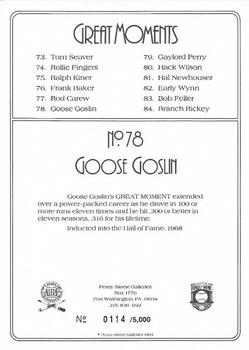 1992 Perez-Steele Great Moments Series 7 #78 Goose Goslin Back