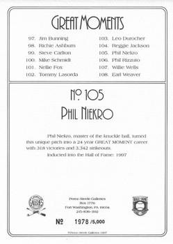 1997 Perez-Steele Great Moments Series 9 #105 Phil Niekro Back