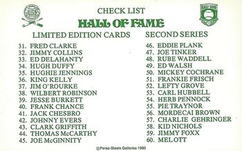 1980-01 Perez-Steele Hall of Fame Series 1-15 #NNO Second Series Checklist Front