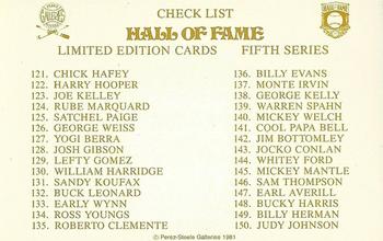 1980-01 Perez-Steele Hall of Fame Series 1-15 #NNO Fifth Series Checklist Front