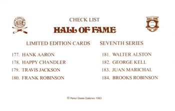 1980-01 Perez-Steele Hall of Fame Series 1-15 #NNO Seventh Series Checklist Front