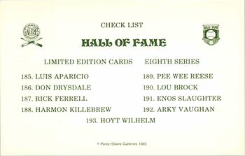 1980-01 Perez-Steele Hall of Fame Series 1-15 #NNO Eighth Series Checklist Front