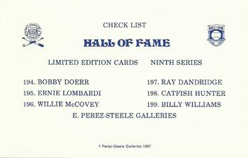 1980-01 Perez-Steele Hall of Fame Series 1-15 #NNO Ninth Series Checklist Front