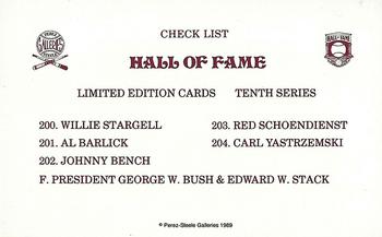 1980-01 Perez-Steele Hall of Fame Series 1-15 #NNO Tenth Series Checklist Front