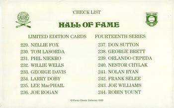 1980-01 Perez-Steele Hall of Fame Series 1-15 #NNO Fourteenth Series Checklist Front