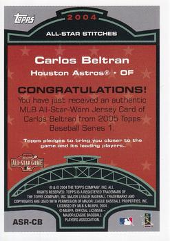 2005 Topps - All-Star Stitches Relics #ASR-CB Carlos Beltran Back