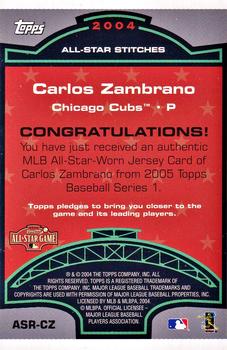2005 Topps - All-Star Stitches Relics #ASR-CZ Carlos Zambrano Back