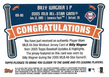 2005 Topps Updates & Highlights - All-Star Stitches #ASR-BW Billy Wagner Back