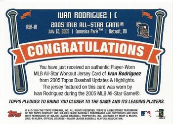 2005 Topps Updates & Highlights - All-Star Stitches #ASR-IR Ivan Rodriguez Back