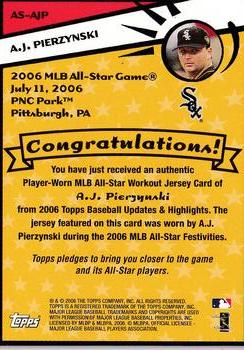 2006 Topps Updates & Highlights - All-Star Stitches #AS-AJP A.J. Pierzynski Back