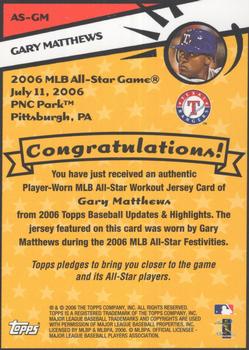 2006 Topps Updates & Highlights - All-Star Stitches #AS-GM Gary Matthews Jr. Back