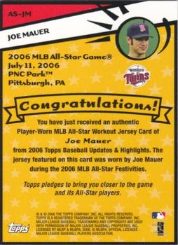 2006 Topps Updates & Highlights - All-Star Stitches #AS-JM Joe Mauer Back