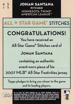 2007 Topps Updates & Highlights - All-Star Stitches #ASJS Johan Santana Back
