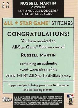 2007 Topps Updates & Highlights - All-Star Stitches #ASRM Russell Martin Back
