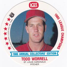1986 KAS St. Louis Cardinals Discs #10 Todd Worrell Front