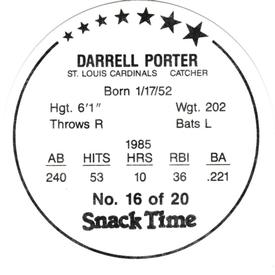 1986 KAS St. Louis Cardinals Discs #16 Darrell Porter Back