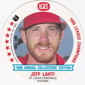 1986 KAS St. Louis Cardinals Discs #18 Jeff Lahti Front