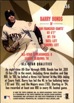 2000 Topps Stars - All-Star Authority #AS6 Barry Bonds Back