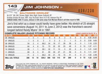 2013 Topps - Orange #143 Jim Johnson Back