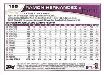 2013 Topps - Orange #165 Ramon Hernandez Back