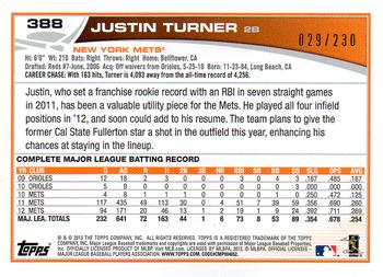 2013 Topps - Orange #388 Justin Turner Back