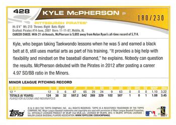 2013 Topps - Orange #428 Kyle McPherson Back