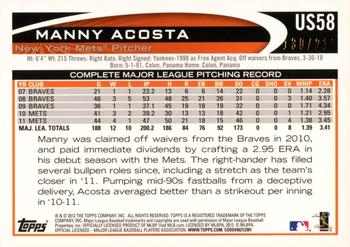 2012 Topps Update - Orange #US58 Manny Acosta Back
