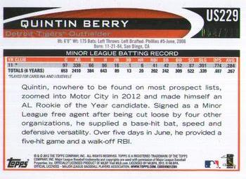 2012 Topps Update - Orange #US229 Quintin Berry Back