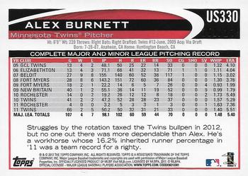 2012 Topps Update - Orange #US330 Alex Burnett Back