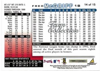 1998 Score Atlanta Braves #14 Fred McGriff Back