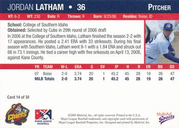 2008 MultiAd Peoria Chiefs #14 Jordan Latham Back