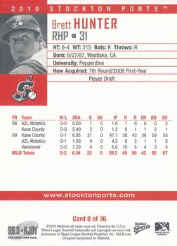 2010 MultiAd Stockton Ports #8 Brett Hunter Back