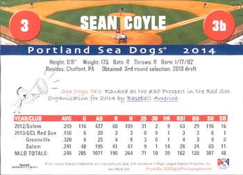 2014 Grandstand Portland Sea Dogs #NNO Sean Coyle Back