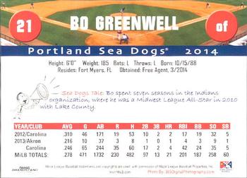 2014 Grandstand Portland Sea Dogs #NNO Bo Greenwell Back