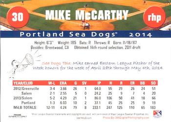 2014 Grandstand Portland Sea Dogs #NNO Mike McCarthy Back