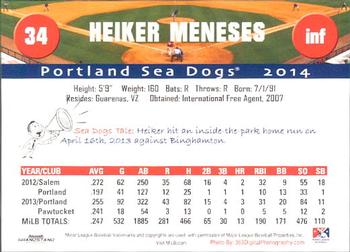 2014 Grandstand Portland Sea Dogs #NNO Heiker Meneses Back