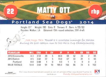 2014 Grandstand Portland Sea Dogs #NNO Matty Ott Back
