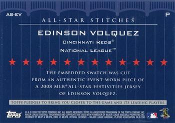 2008 Topps Updates & Highlights - All-Star Stitches #AS-EV Edinson Volquez Back