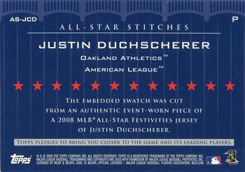 2008 Topps Updates & Highlights - All-Star Stitches #AS-JCD Justin Duchscherer Back