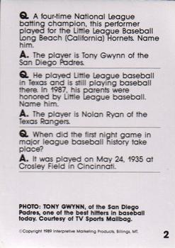1990 Interpretive Marketing Baseball Wit #2 Tony Gwynn Back