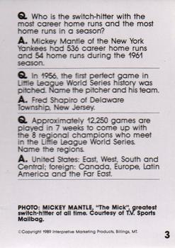 1990 Interpretive Marketing Baseball Wit #3 Mickey Mantle Back