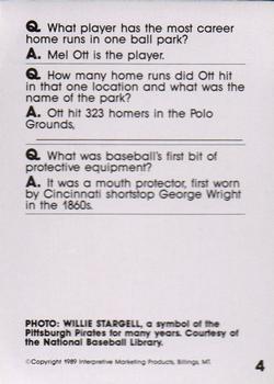 1990 Interpretive Marketing Baseball Wit #4 Willie Stargell Back